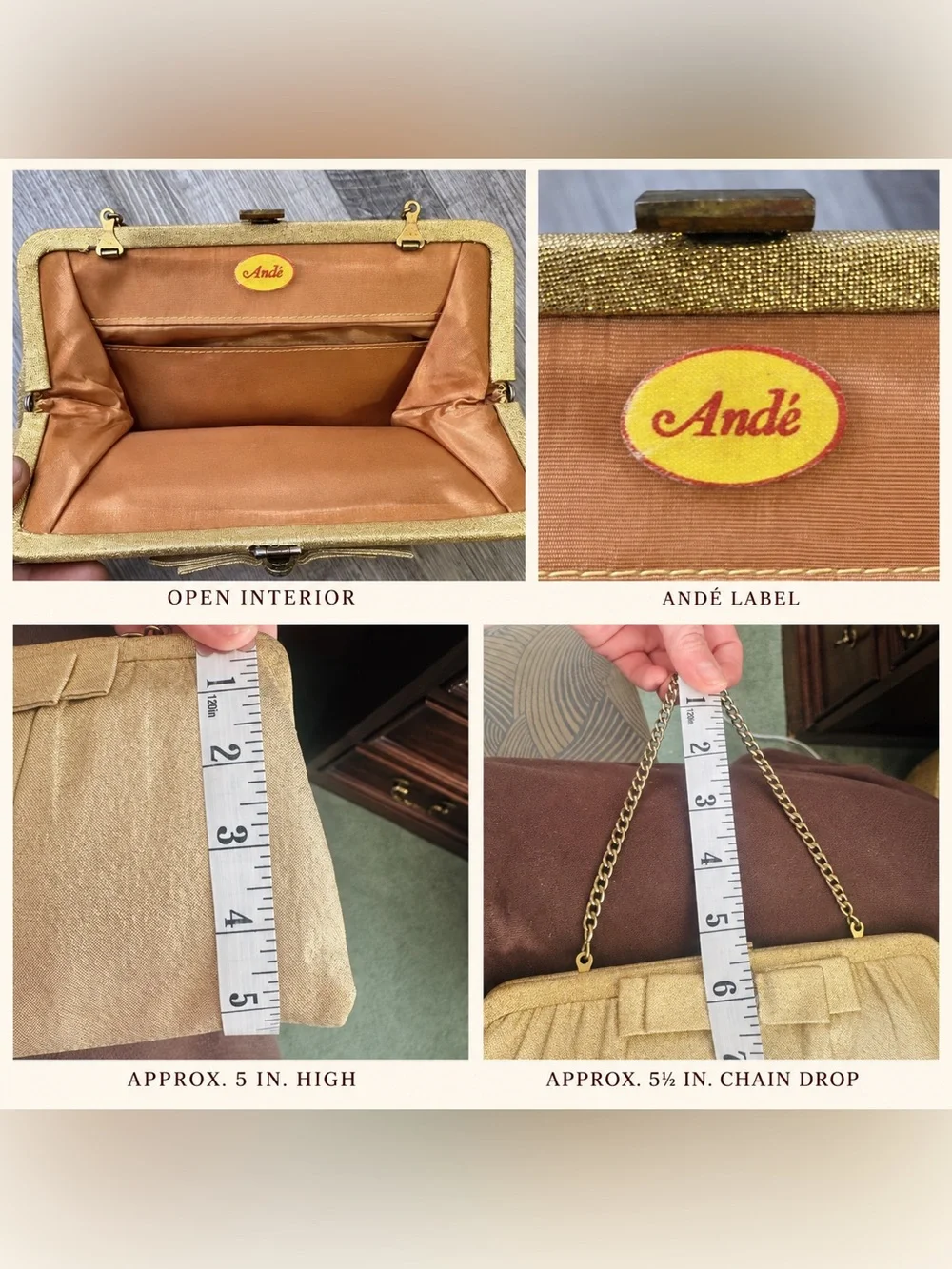 Vintage Andé Gold Evening Bag Jeweled Clasp